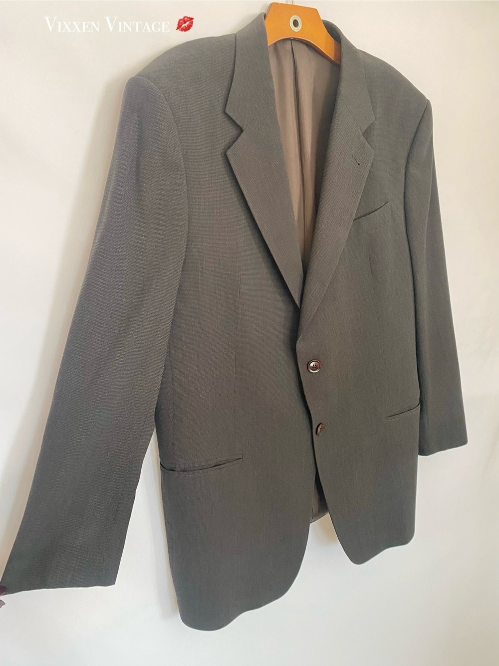 VINTAGE 1990'S ARMANI COLLEZIONI MICRO-CHECK SINGLE-BREASTED WOOL BLAZER JACKET